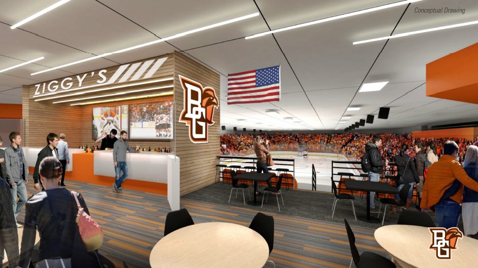 JordanStrack's tweet photo. This is the next project for BGSU. They're hoping to build a mezzanine in the south end of Slater Family Ice Arena. It's a $7 million project. They've got $3 million already committed  from the Slater Family &amp; one other donor.

Here are some conceptual drawings: https://t.co/lX9lwFDKW4