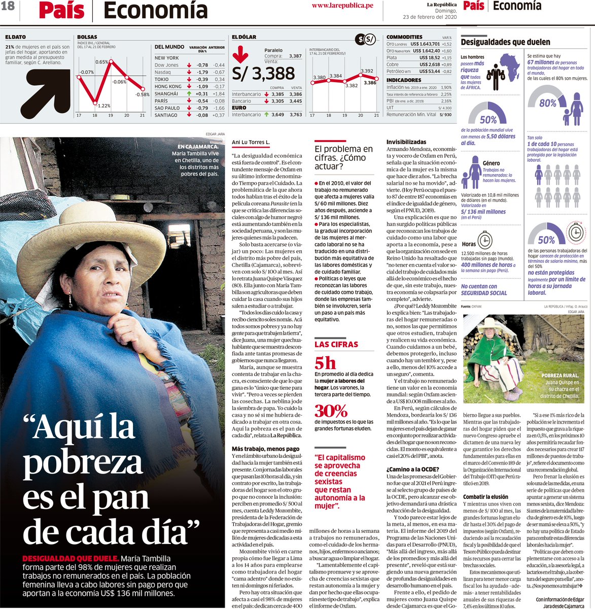 AniLuTorres2's tweet photo. Un breve acercamiento de cómo afecta la desigualdad económica en las mujeres del país. Rural o urbana. Testimonios de mujeres en Cajamarca y empleadas del hogar en Lima 
Link 👉https: // bit. ly / 32vhPNq 
@OxfamenPeru https://t.co/28UNR1BGzA