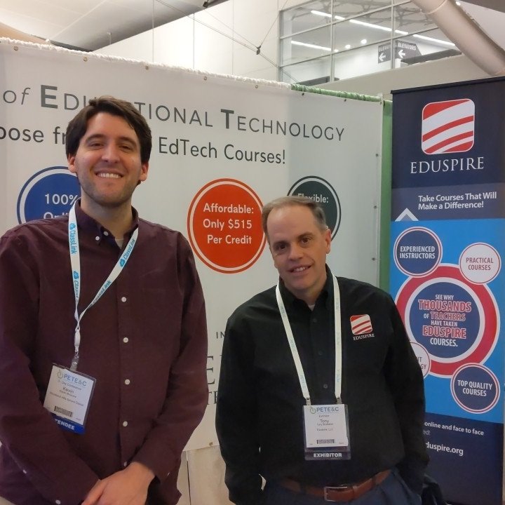 BCohenPA's tweet photo. Thank you to @eduspirePD for sponsoring @PAECT and ktisummit! And shout-out to Kevin and Tony for chatting 😀 #chasingPAECT #ktifamily https://t.co/DesUq50w2T
