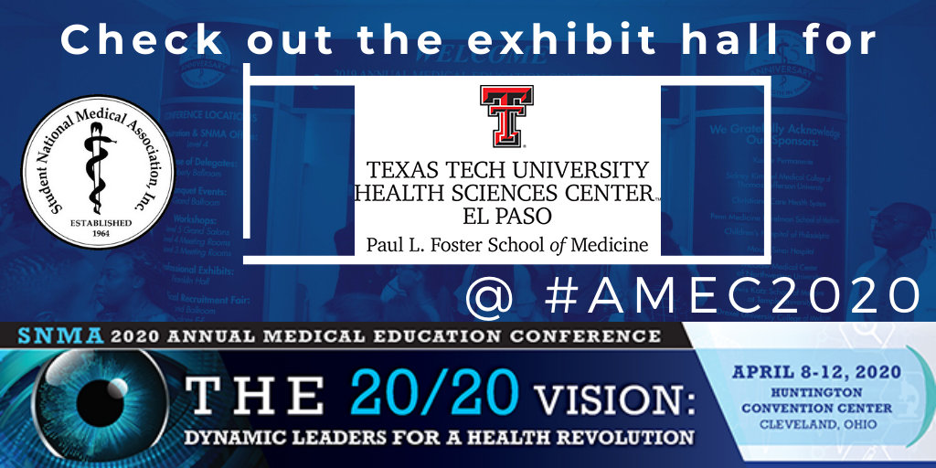 SNMA's tweet photo. We are excited to announce that @TTUHSCEP will be in the building in #theCLE for #AMEC2020 April 8-12. Make sure to find them in the exhibit hall in @CLEconventions!! Will you be there? There's still time. Register at https://t.co/327X8WSCDW #ThisisCLE #AMECLE #2020vision #SNMA https://t.co/sdr70PpXIK