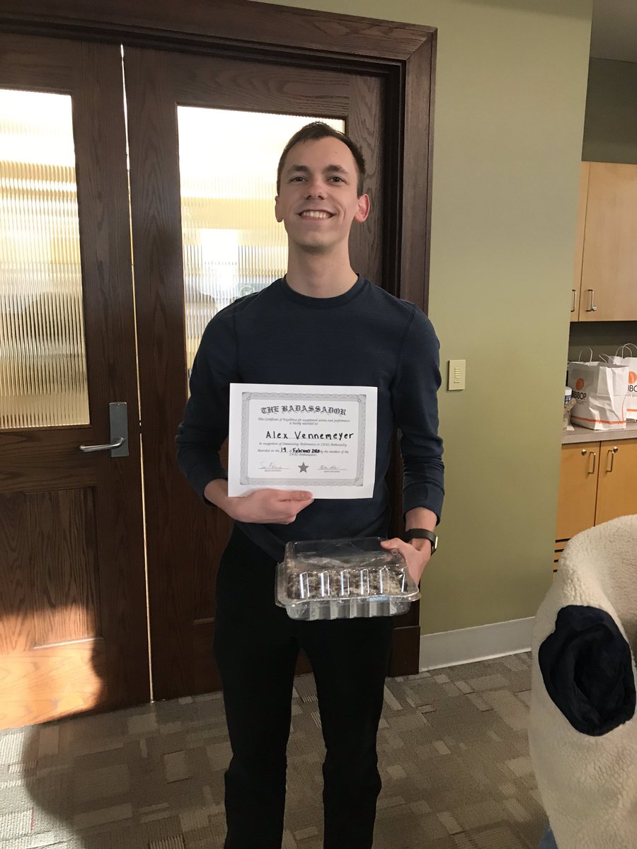 Congrats to Alex Vennemeyer for being badassador of the week last week!