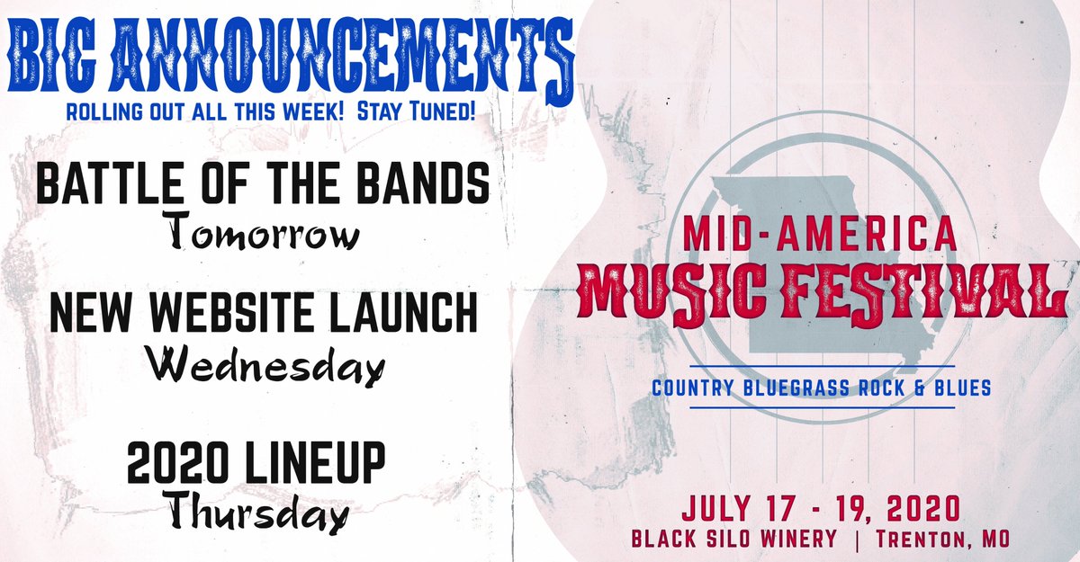 MidAmMusic's tweet photo. 🤠BIG ANNOUNCEMENTS ROLLING OUT THIS WEEK🤠
Are you ready for SUMMERTIME? Stay tuned for #MAMF2020 news! https://t.co/a4X14kg1OM