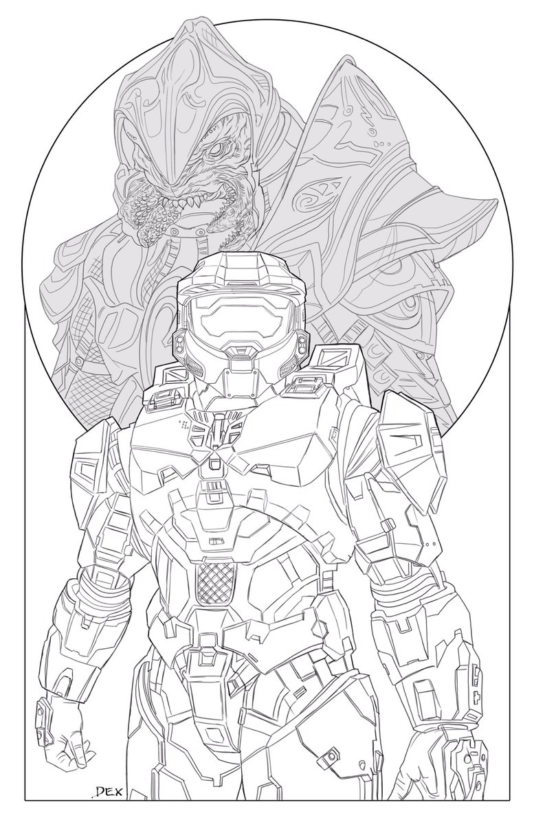 dexter_art's tweet photo. Finished  line work for my next piece.  Master chief and  the Arbiter (Thel Vadam) Hopefully will get to meet the voice actors Steve Downes and Keith David, at Phillycomiccon in April! #phillycomiccon @PHLCC @Halo @343Studios @Xbox @ImKeithDavid @SteveDownes117 https://t.co/mEt4ethv9I