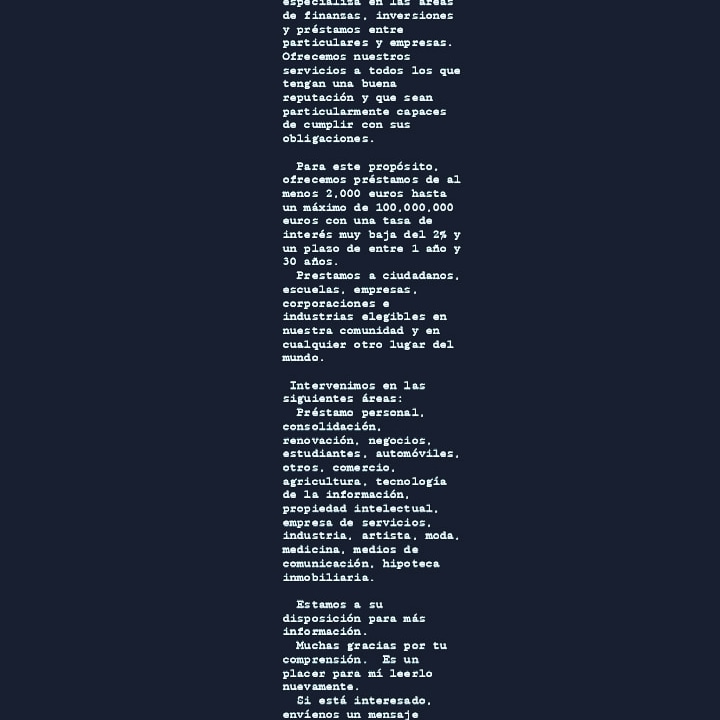 PRESTAMOSLOANS's tweet image. Oferta de préstamo.  Ofrecemos préstamos que van desde 2,000 hasta 100,000,000 euros.  a una tasa de interés del 2% en un período de 1 a 30 años.  Contáctenos por: Correo electrónico: aidefinancierepretassociation@gmail.com
Whatsapp: +1 438 558 8730