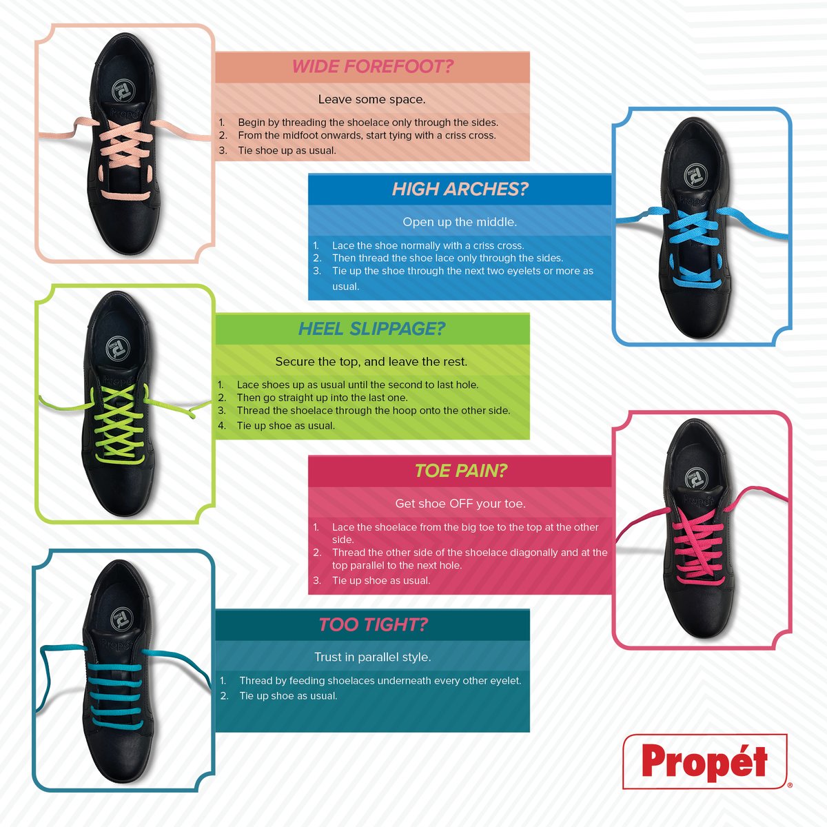 PropetUSA's tweet photo. Did you know that certain lacing techniques for shoes can help prevent injury and alleviate pain and foot problems?  Check out these lacing tips.  

#Toepain #higharches #tightshoes #widefeet #wideshoes #comfortableshoes #narrowshoes https://t.co/YYAOkpbPzd