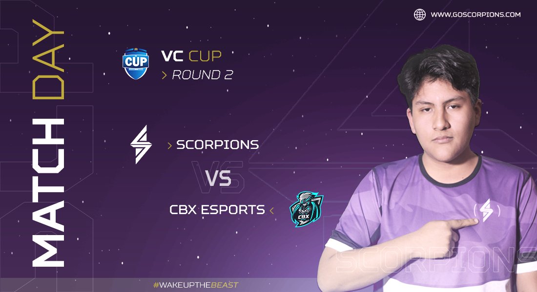 🦂| #MatchDay
🗡️| @VC_CUP
⌚| 9:00 🇵🇪

El día de hoy nos estaremos enfrentando a <a href="/CbxEsports/">CBX Esports (Desde 🏡🎮📱)</a> por la segunda ronda de la #VCCup. 

¿Lograremos salir victoriosos? 🦂

#WakeUpTheBeast