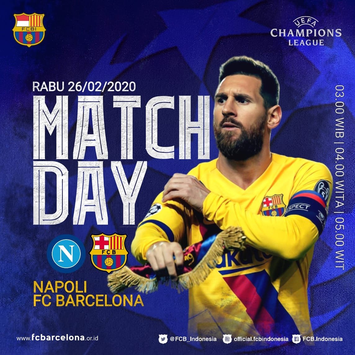 NONBAR OFF

🔴🔵#MatchDay

🏆 UCL CHAMPIONS LEAGUE Leg 1

⚽ NAPOLI Vs BARCELONA
📆 Rabu, 26 maret 2020
⏰ Kick off 02.45 Wib
🏠 San Paolo (Napoli)
📺 SCTV

#Barçanopoli #fcbijepara #ucl #nonabarcajepara #abangbirukuisanggar #fcbindonesia