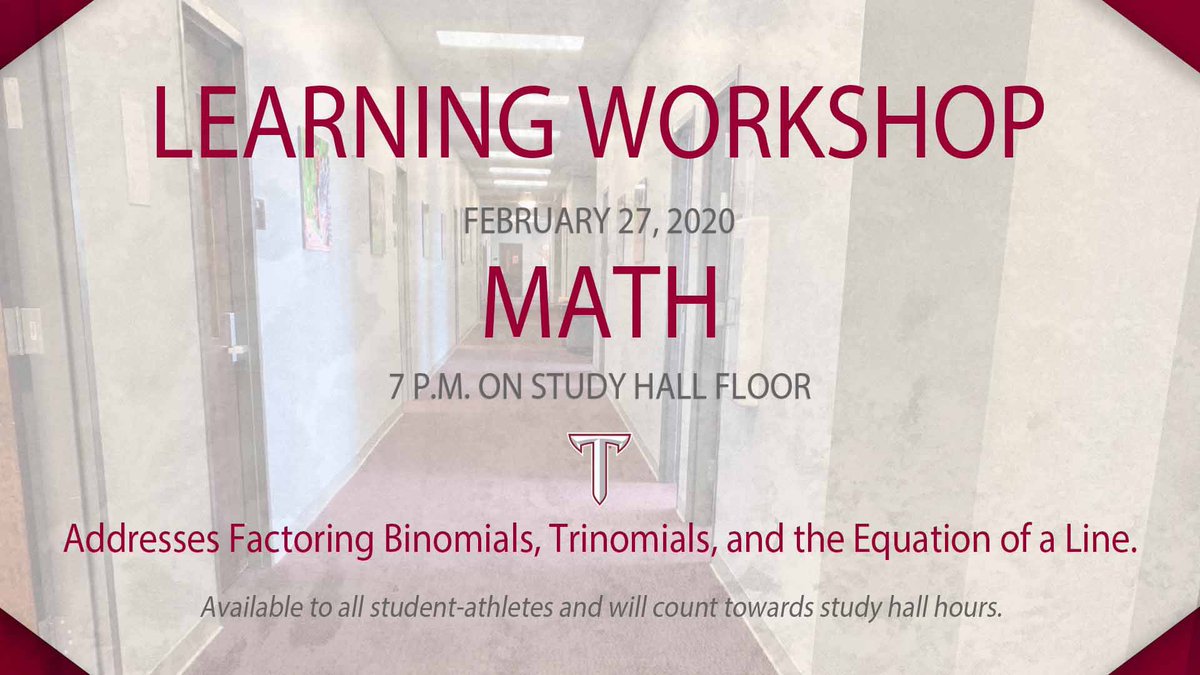 Math Workshop Thursday! Student-athletes can get study hall hours for attending.