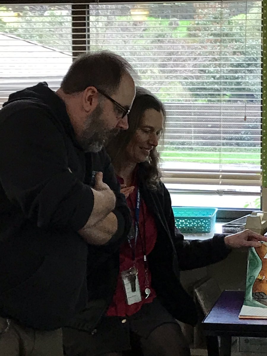 SyWildcats's tweet photo. Our very special guest readers for “The Epic Adventures of Huggie and Stick!  Mr Rob as grumpy Huggie and Mrs Mccaffrey as the ever positive Stick! @ShorelineK12 https://t.co/l0FGdmYgtD