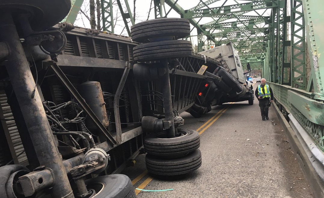 TRAFFIC The Troutdale Bridge is closed after a semi flipped while