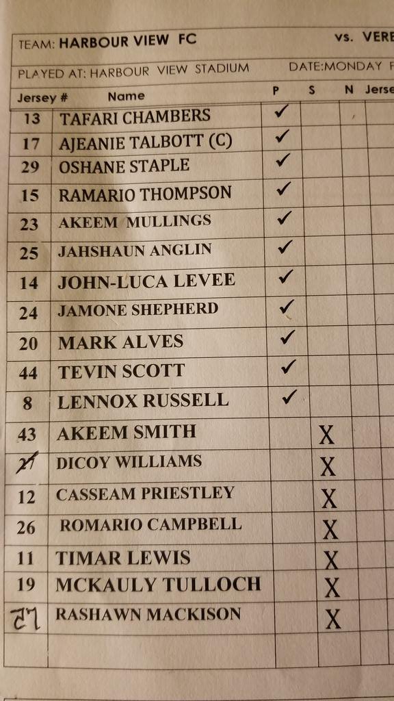 harbourviewfc's tweet photo. Tonight's squads for #HVFC vs #VereUnited, live at the Compound.

Watch on @SportsMax_Carib , @IslandSportsNet , and Ceen TV https://t.co/SjAT2CY36x