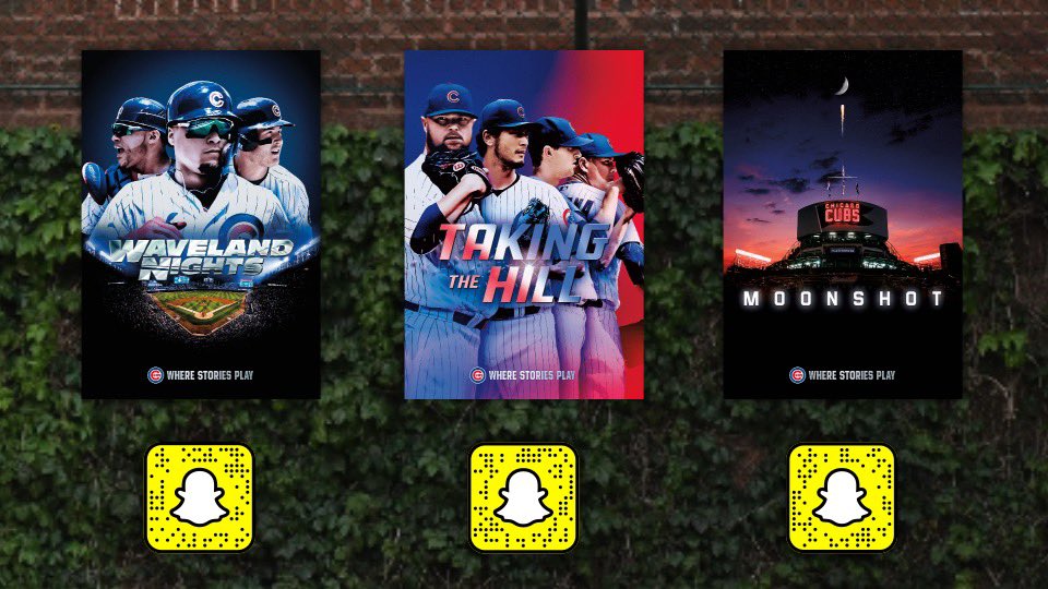 Cubs's tweet image. Unlock these Snapchat AR lenses on the #WhereStoriesPlay posters!
Waveland Nights: bit.ly/3bW42DK
Taking the Hill: bit.ly/32h9mx3
Moonshot: bit.ly/2T4GwM7