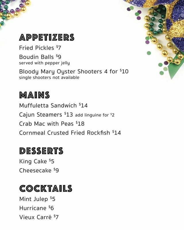 Countdown to Mardi Gras: 1 DAY!

Here's the special menu to get you ready for all the festivities. King Cake, Mint Juleps, and Muffalettas oh my! See you tomorrow! 
#mardigras2020 #bayouonbay #💛💚💜 ift.tt/37ZjPyq