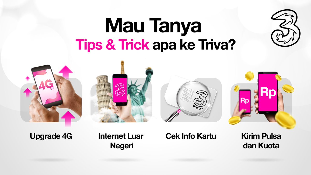 Kalo kamu udah pernah tanya Triva, pasti udah tau apa aja sih yang Triva tau? Nih salah satunya, tips &amp; trick seputar layanan Tri! Yuk langsung ngobrol sama Triva 😉 #3CareIndonesia #3CareForYou