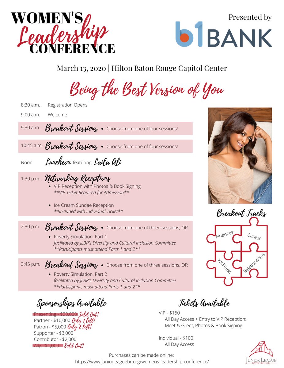 The Women’s Leadership Conference will be here in a little over TWO weeks! Get your tickets today >> juniorleaguebr.org/womens-leaders… #ManyPiecesOneCommunity #JuniorLeague #IAmJLBR