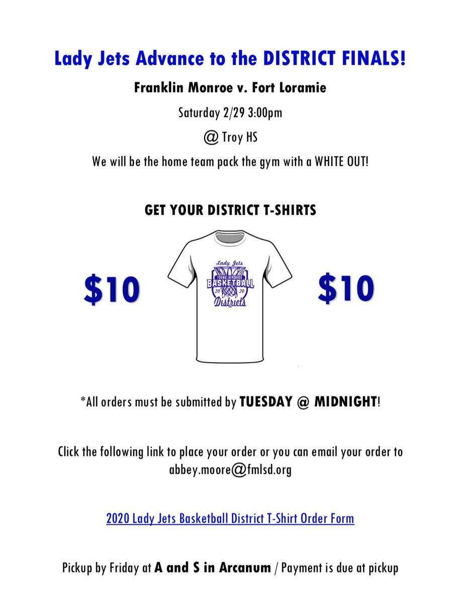 fmladyjetsbb's tweet photo. WHITE OUT ON SATURDAY!!!  
Link for District T-Shirt order form:

https://t.co/7GMprv2Qqv…

#GoJets #BeatRedskins #InItTogether https://t.co/bgTOmHq0kh