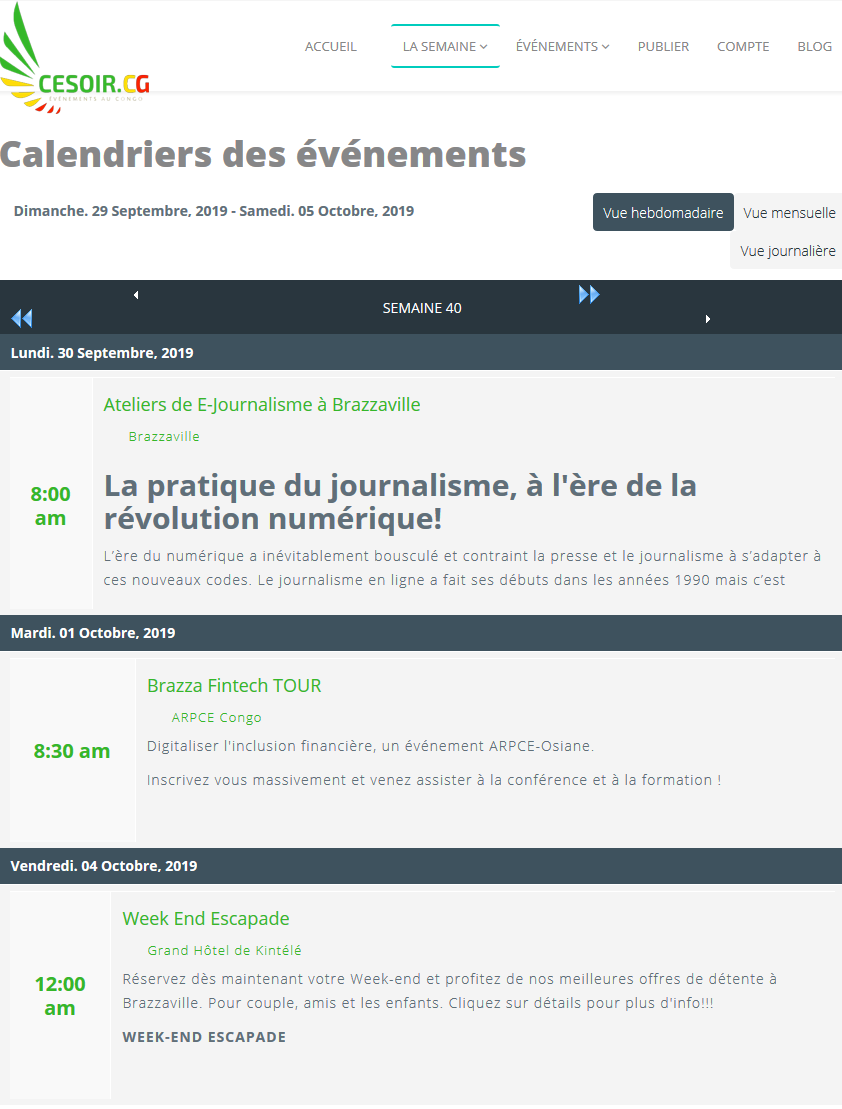 CesoirCg's tweet photo. Calendriers des événements
Dimanche. 23 Février, 2020 - Samedi. 29 Février, 2020
>>> https://t.co/gMvtjprrlx
#CongoEvents #Congo #ChezMoiAuCongo #team242 #SortirABrazza #BPSCG https://t.co/9vV9tlwFMT