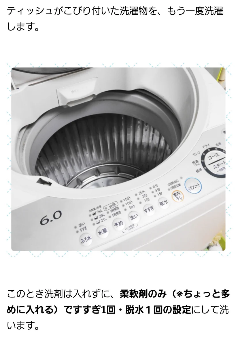 洗濯の失敗。「ティッシュまみれの惨劇」に見舞われた時はこの方法を試してみて！