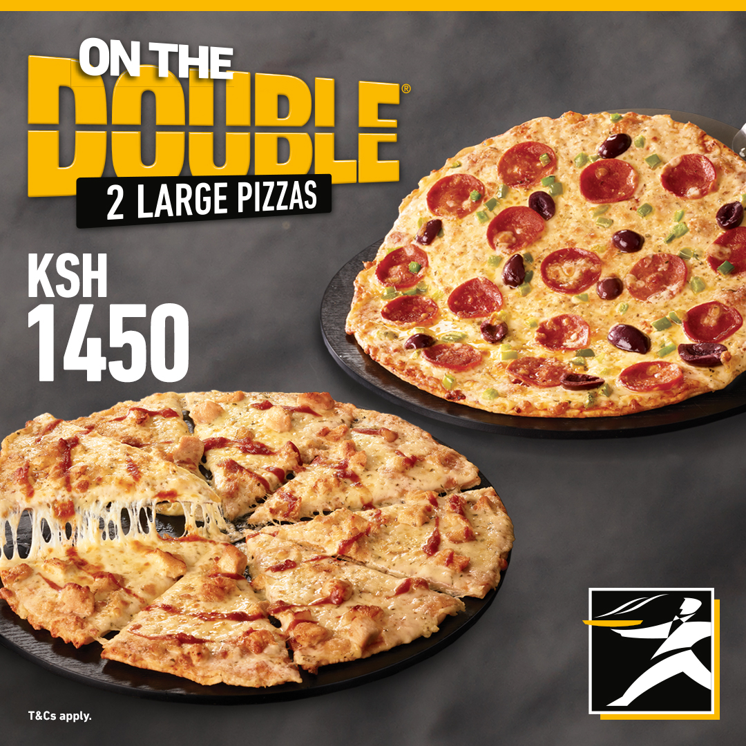 Two Pizzas is better than one. Get our On The Double; two large pizzas for Ksh. 1450/-. Order now at debonairs.co.ke