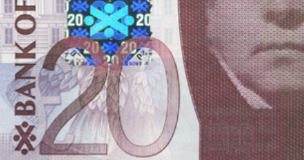 DeLaRuePlc's tweet photo. There are two new polymer 20 banknotes being released in the same country on the 27th February, both replacing the previous paper notes. The thistle and Sir Walter Scott themes on this current note are carried over to the new 20. Can you #NameThisBanknote ? https://t.co/yHkVAZuh4A