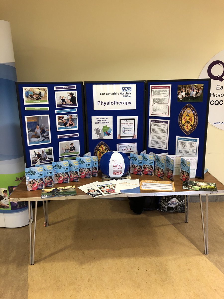 JoLishman's tweet image. ⁦@ELHT_NHS⁩ ⁦@ELHT_AHPs⁩ ⁦@northwestcsp⁩ The stand is up and we are open for business in the foyer at Royal Blackburn Hospital. Please drop by and see what Physiotherapy can do to help transform  lives. #RehabMatters #Loveactivityhateexercise
