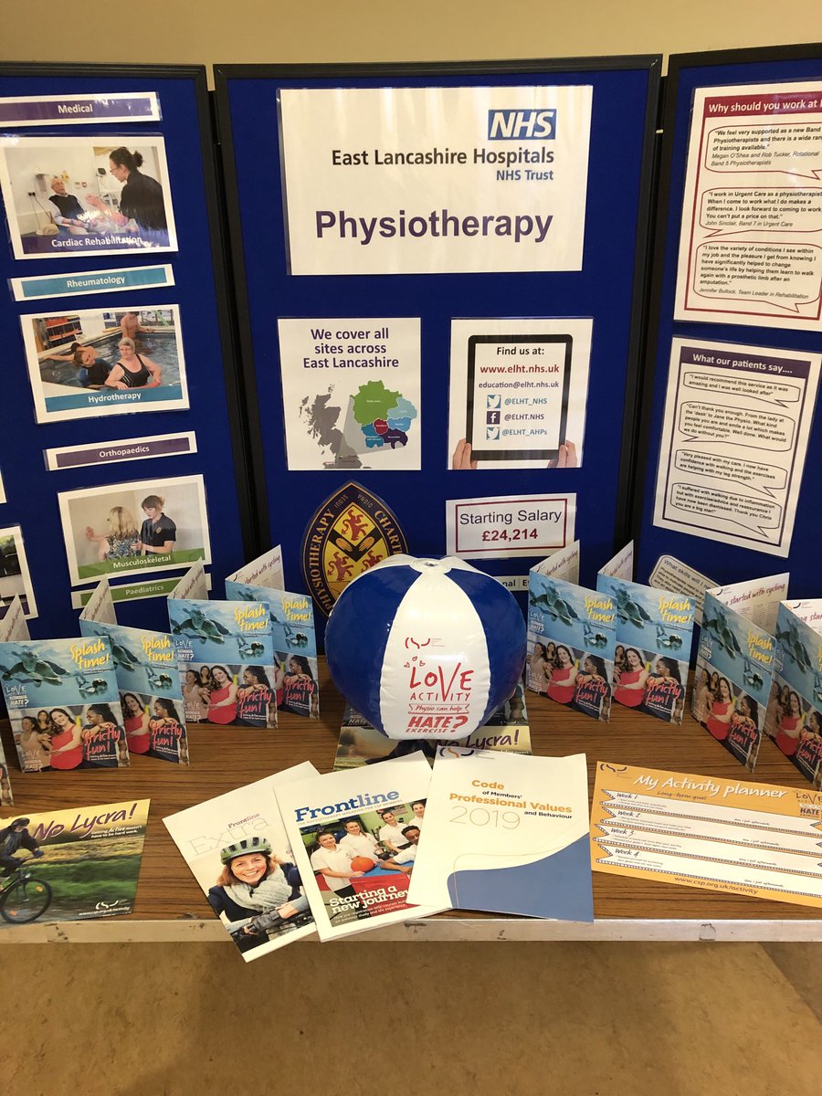 JoLishman's tweet image. ⁦@ELHT_NHS⁩ ⁦@ELHT_AHPs⁩ ⁦@northwestcsp⁩ The stand is up and we are open for business in the foyer at Royal Blackburn Hospital. Please drop by and see what Physiotherapy can do to help transform  lives. #RehabMatters #Loveactivityhateexercise