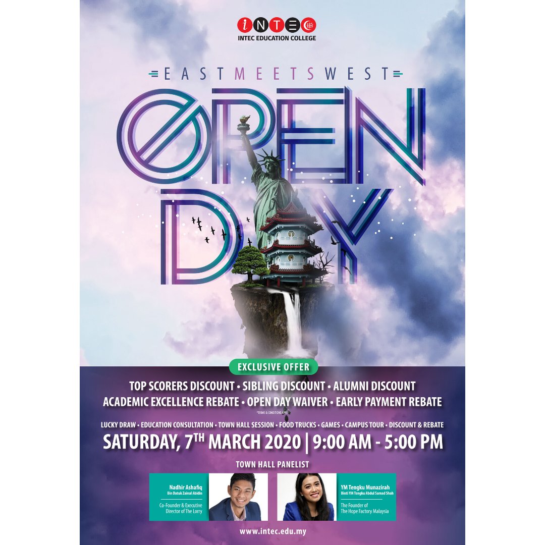 intecuitmsub's tweet photo. Wanna know more about study abroad?🤔
.
⭐️⭐️ Town Hall Session @ INTEC Open Day ⭐️⭐️
.
⭐️ Nadhir Ashafiq Bin Datuk Zainal Abidin 
.
⭐️YM Tengku Munazirah Binti YM Tengku Abdul Samad Shah

https://t.co/PufDopgdY6 https://t.co/uHR96Oakyi