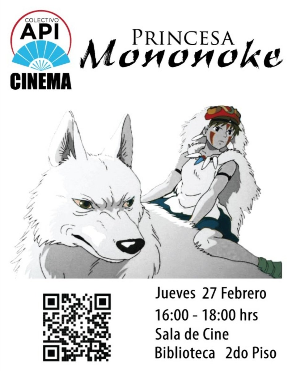ColectivoAPI's tweet photo. #APICinema regresa este semestre con nuestra primera función. No te pierdas esta obra de Estudio Ghibli, dirigida por Hayao Miyazaki en 1997.

🎥 Jueves, 27 de febrero en la sala de cine en Biblioteca. Segundo Piso. ¡No faltes!🍿

#ColectivoAPI
@USAI_ITESO
@ITESO https://t.co/WlxFkvnnaS