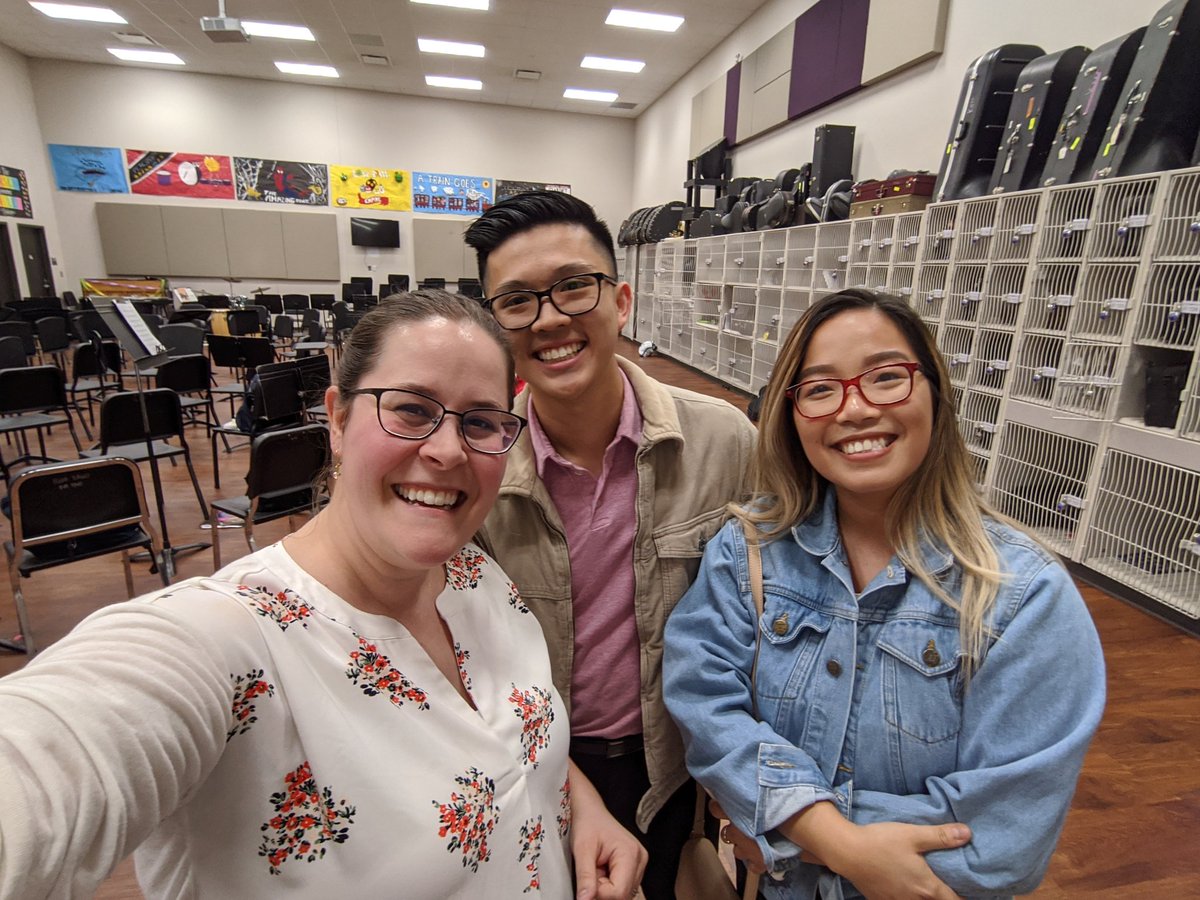 SuperMrsS's tweet photo. It is soooo awesome when my amazing alumni come back home! Had such a great time showing these two around the new Fine Arts facility at #AliefKerr after a very successful night at our 1st Night in New Orleans dinner fundraiser!!! #ANINO #ILOVEMYJOB @KerrHSBand @AliefKerr https://t.co/4iGZq6kFOT