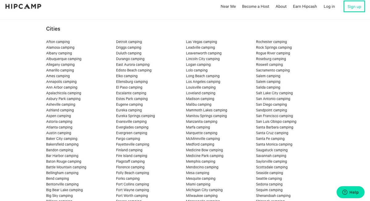 RossHudgens's tweet photo. Internal linking is good.

Internal linking like this will significantly damage your brand. 

A better option? Feature popular cities, link to rest off homepage. 

Don't use "camping" in each link and take short-term hit there for long-term reward. https://t.co/6cyXLIAA1p
