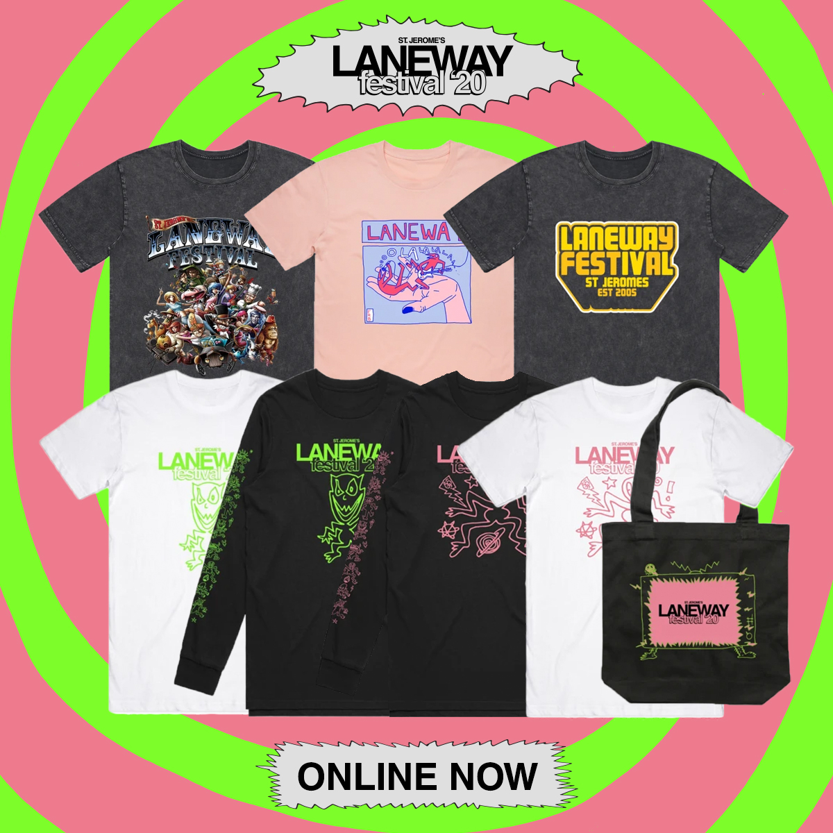lanewayfest's tweet photo. If you're still feeling jelly of all the cool #Laneway2020 threads your friends are strutting around in we've just restocked the store with a limited number of items for you to get your hands on - https://t.co/HfGlpYlatr https://t.co/JNfdip8Ci2