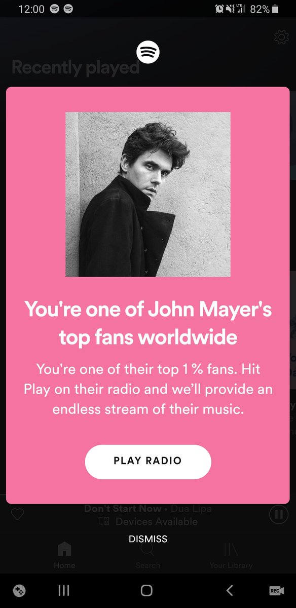 Hey <a href="/JohnMayer/">John Mayer</a> <a href="/Spotify/">Spotify</a> just gave me a notification that's I'm in the top 1% of your most listened to worldwide. Thanks for making music that basically stands the test of time for me.