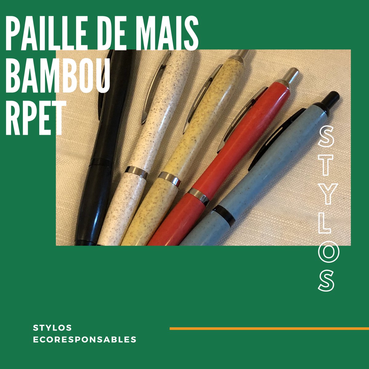 acm_sourcing's tweet photo. 🛑Stop au 100% plastique.
Nos stylos deviennent ♻️ bambou, paille de blé, RPET (bouteilles plastique recyclées) #rse #environnement #objetpublicitaire #objetsmedia https://t.co/yFeFtpHiwm