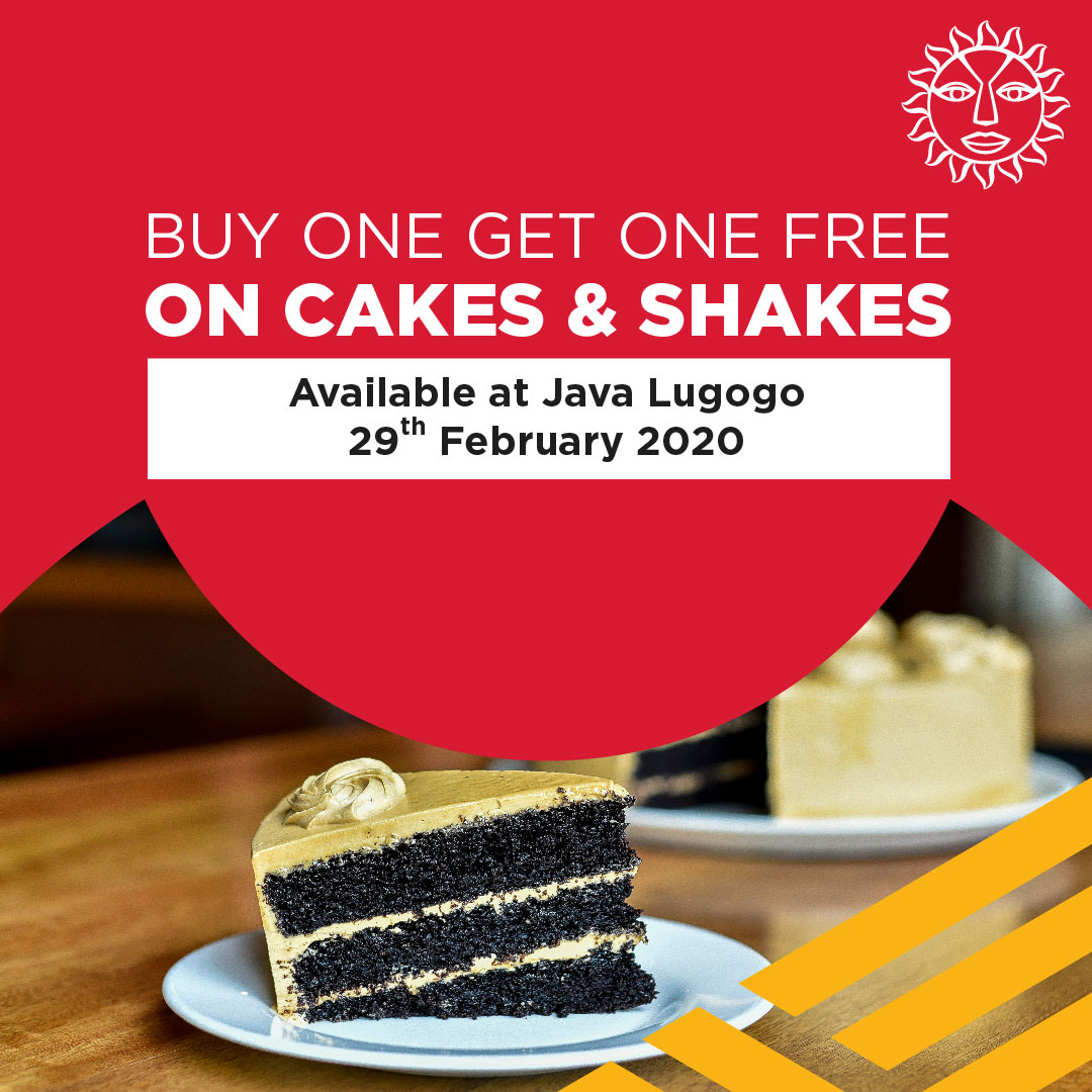 JavaHouseUG's tweet image. Cakes and shakes are always a great idea and the #JavaWave is bringing more of that to you. Buy one get free on cakes and shakes at Java Lugogo on Saturday 29th February. #JavaHouseUG