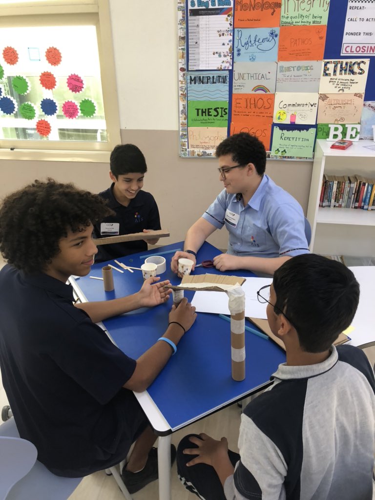 AIS_Sciences's tweet photo. Academy students working with one of our local schools to build rollercoasters - related to the expo 2020 concept of Opportunity. #AISSTEM #AISMScAcademy https://t.co/zxjS6W1n0E