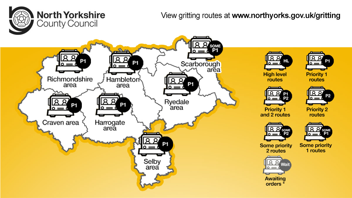 northyorksc's tweet photo. Our priority roads have been #gritted overnight as road temperatures were expected to drop below zero. Remember gritting doesn't guarantee an ice-free surface. Take care when out and about. #NorthYorksGrit

Find more about gritting here ⬇️
https://t.co/6cnhGrxFu6 https://t.co/q5XC6IXSsI