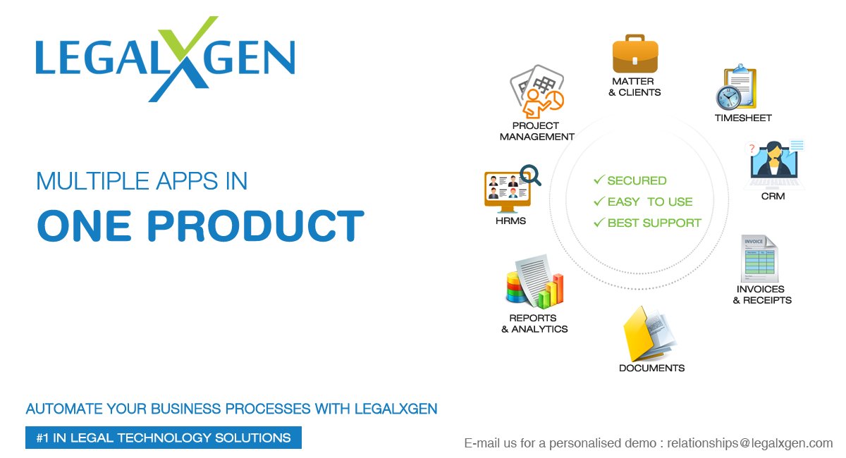 LegalXGen's tweet photo. #Legalxgen is #Numberone #LegalTechnology Solutions for everything you need to #Automate the #BusinessProcesses at your #LawFirm.
#Matters, #Timesheet, #CRM, #Invoices, #DocumentManagement, #Reports & #Analytics like this #MultipleApps are brought in #OneSingleApp. https://t.co/xXTIWVykQq