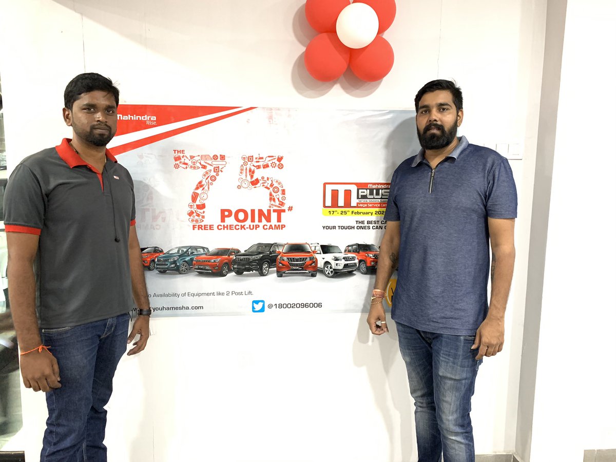 maahe_mahesh's tweet photo. #mPLUS2020 @18002096006 Today I came for my Scorpio TN05AV9641 campaign check at zulaikha motors Ambattur last day of camp took a snap with my service engineer Mr Rajkabur the camp was worthy for customer thanks to mahindra https://t.co/s18Xt28Y0c