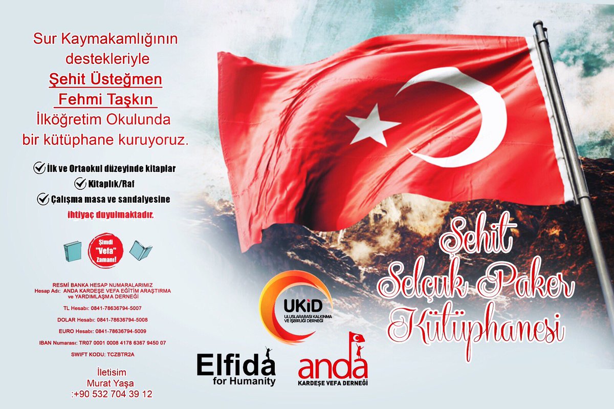 andadernegi's tweet photo. Diyarbakir Sur Kaymakamlığı’nın destekleriyle Şehit Üsteğmen Fehmi Taşkın İlköğretim Okuluna Şehit Selçuk Paker kütüphanesi kuruyoruz. Desteklerinizi bekleriz. #andakardeşevefa
#andadiyarbakir
#elfida
#ukid
#surkaymakamlığı https://t.co/zz2OWH9mlY