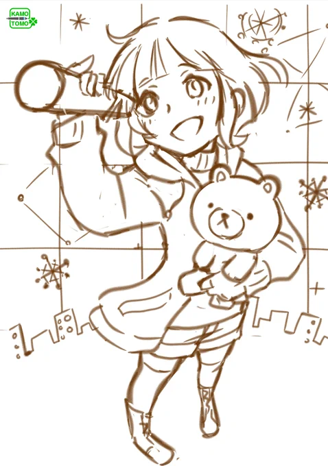 【メイキング】
このイラストは背景の一部に写真を使ってます!

冬をテーマにしたイラストだったのですが青い背景がちょっと寒々しかったので、温かみを感じてもらえる毛糸の編み目をテクスチャに利用しました。(3枚目)

今回は背景が単純なので、写真が情報量を増やす役割もしてくれてます(*'꒳`*) 