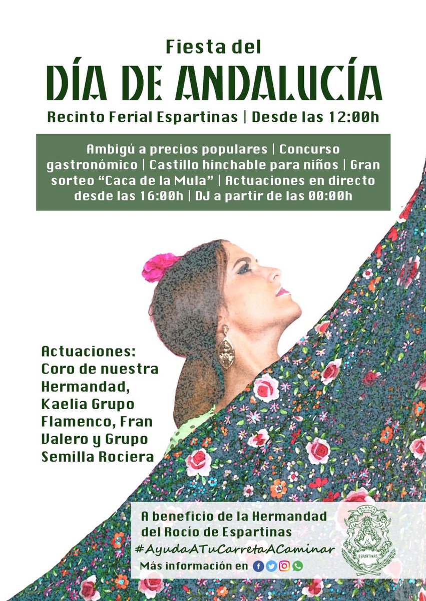 Espartinas_SM's tweet photo. Fiesta del #DíadeAndalucía en #Espartinas, a beneficio de la Hermandad del Rocío (@RocioEspartinas). #AyudaATuCarretaACaminar https://t.co/tsvyPF4fie