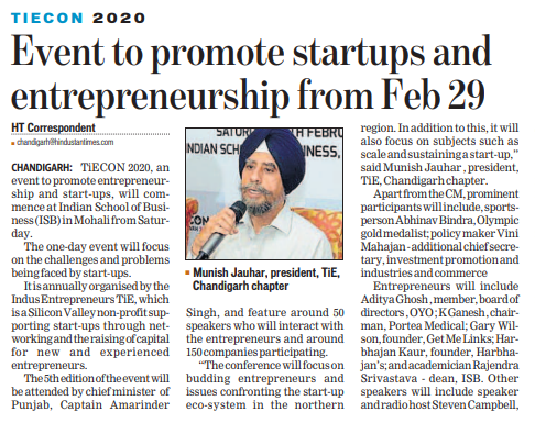 Our CEO Mr. @munishjauhar featured on @HindustanTimes Chandigarh. He was talking about the upcoming biggest entrepreneurial event in #Chandigarh : TiECON 2020.
@TiEChandigarhs 

#Tiecon #TiEConChd #Entrepreneurs #startupindia #TiEConChandigarh2020