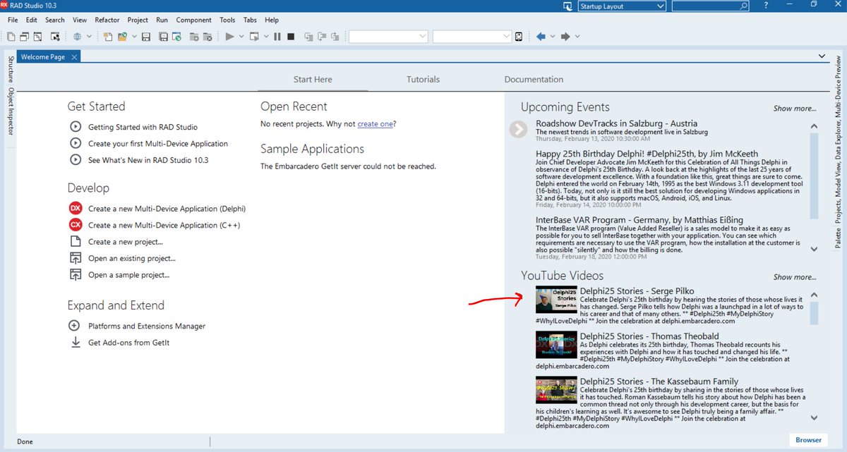 Creatorre's tweet image. My 3rd ☺️ time on the IDE&apos;s main page! #Delphi25 🥳🥳🥳 #Delphi #Embarcadero #Softacom #MyDelphiStories