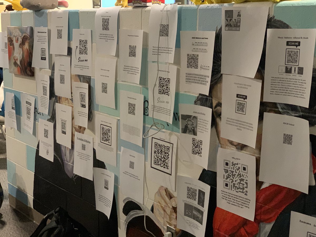 WWPMusicTech's tweet image. Check out our playlist wall from tech night. Students created playlists to communicate non musical themes or show the evolution of a musical idea. During intermission from performances, tech night attendees had a chance to listen to projects and interact with these playlists!