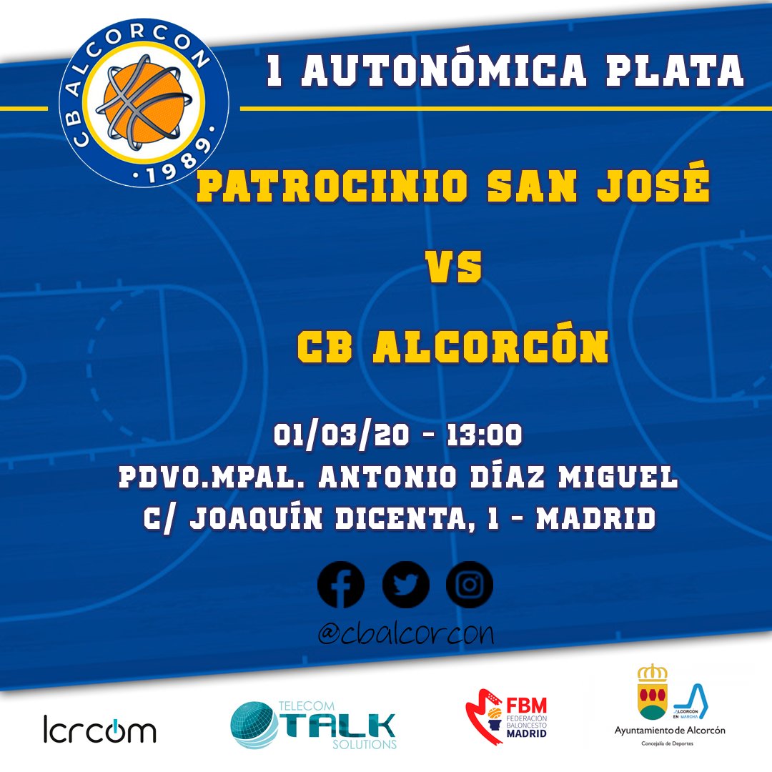 cbalcorcon's tweet photo. Partidos de la jornada (29 febrero -1 marzo)
🏀 1 Autonómica Plata
🗓 Domingo 1 Marzo
⏰ 13:00
🆚 @BasketPSJ
🏟 Pdvo. Mpal. Antonio Díaz Miguel
#cba #cbalcorcon #baloncestoalcorcon #deportesalcorcon #somosCBA #30aniversario #desde1989 #alcorcon #1autplata https://t.co/tQOORl5gAY