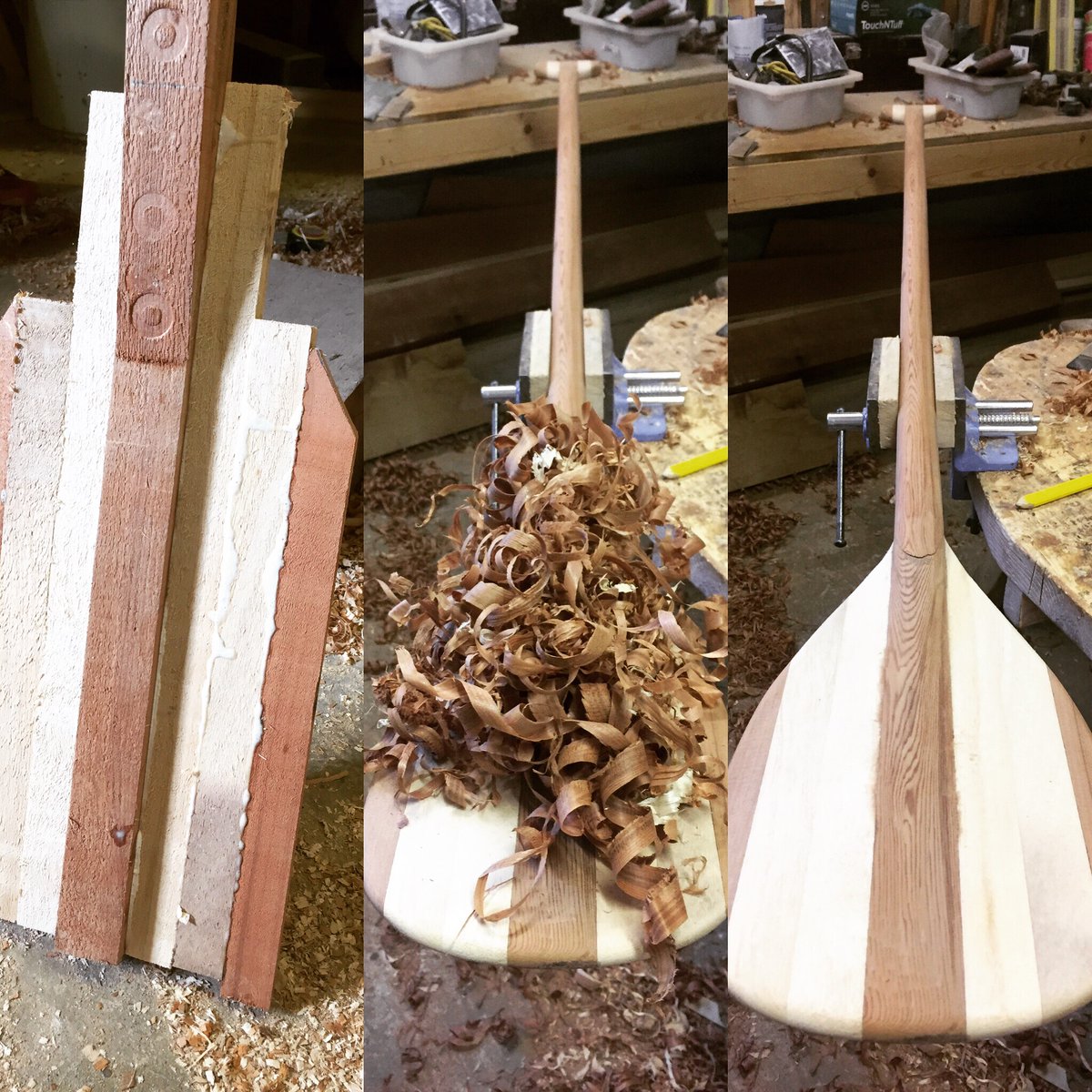 DailyBreadWorks's tweet image. Had fun making this paulownia and red cedar SUP paddle.  Once the blocks were glued together and I'd cut out the blade shape with a jigsaw it was really satisfying to shape the rest without power tools. 
#sup  #standuppaddleboard #suplife #wooden #wood #handmade #woodwork