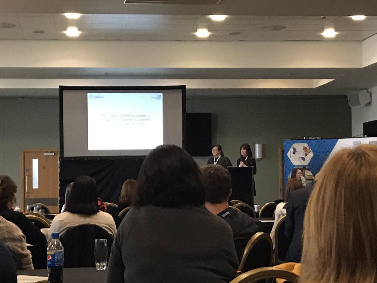 LinzyWolloff's tweet photo. Michelle Bourne and Sarah Parker from @LeicesterBRC discussing the impact of a new recruitment strategy to increase recruits to #respisbest studies. Use of clinical data and Staff training/ weekly meetings - Great job ladies 👍🏻 @HargadonBev https://t.co/ArPetEnQLk