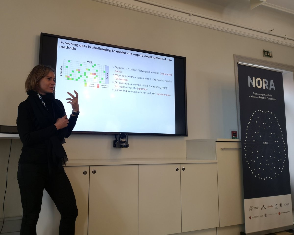 NORAdotAI's tweet photo. In the first session Michael gave advice to PhD students within machine learning, Valeriya talked about matrix factorisation in cancer screening and Hans Ekkehard presented Data science for a sustainable future. Great talks! π π€ #NORAphd https://t.co/I3GxZ1a7S5