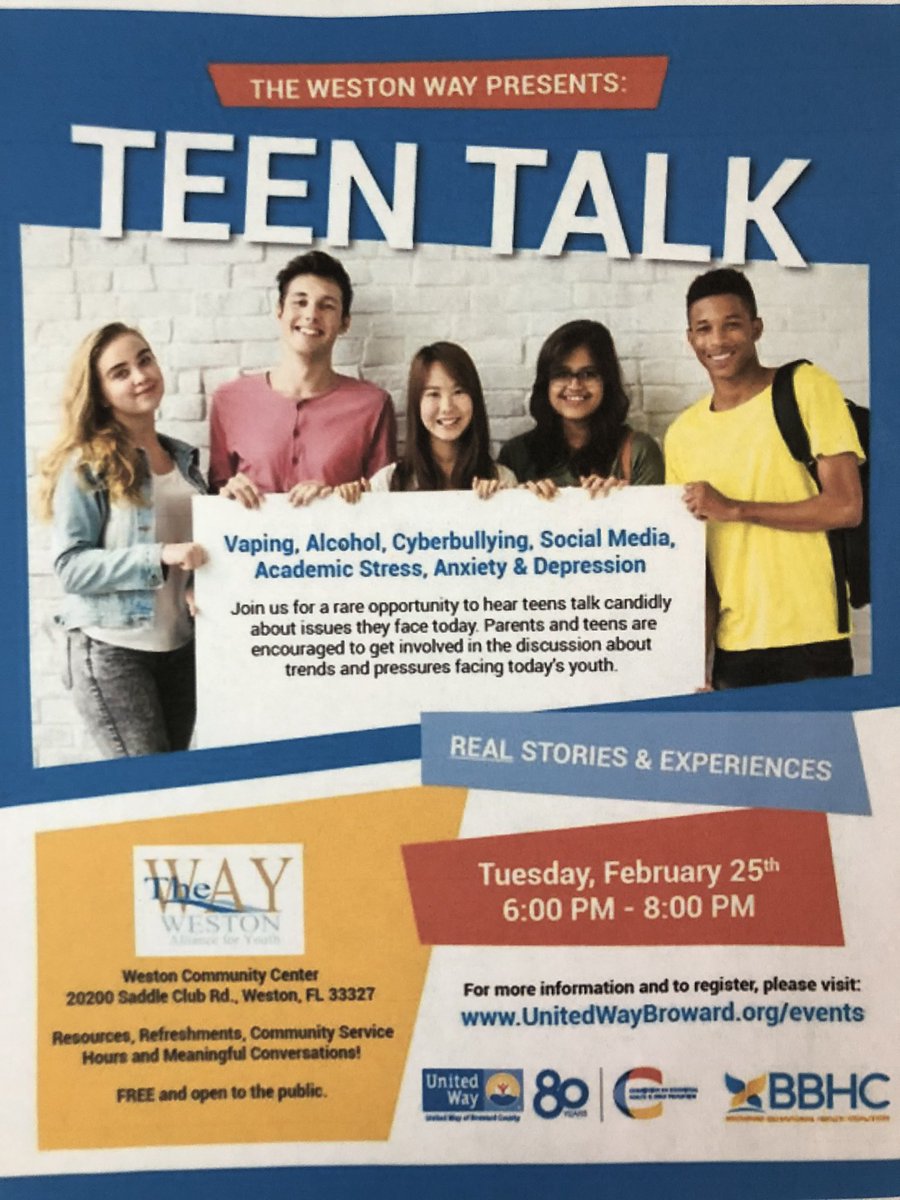 Weston Way Teen Talk Tonight 6-8 at Weston YMCA