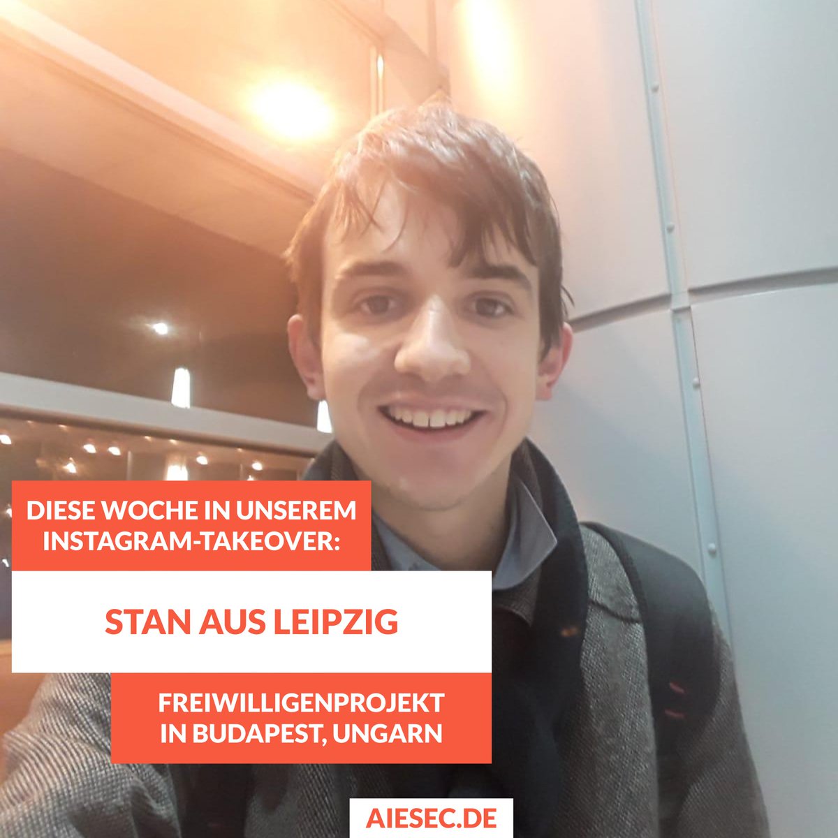 Weiter gehts mit Stan aus Leipzig!
Er wird für sechs Wochen ein Freiwilligenprojekt in Budapest, Ungarn machen! Dort bringt er Kindern in der Schule Englisch bei! 
⁠
Klingt genau nach das was du gerne machen würdest? Dann schau bei unser IG-Profil 👉🏼aiesecde diese Woche rein!